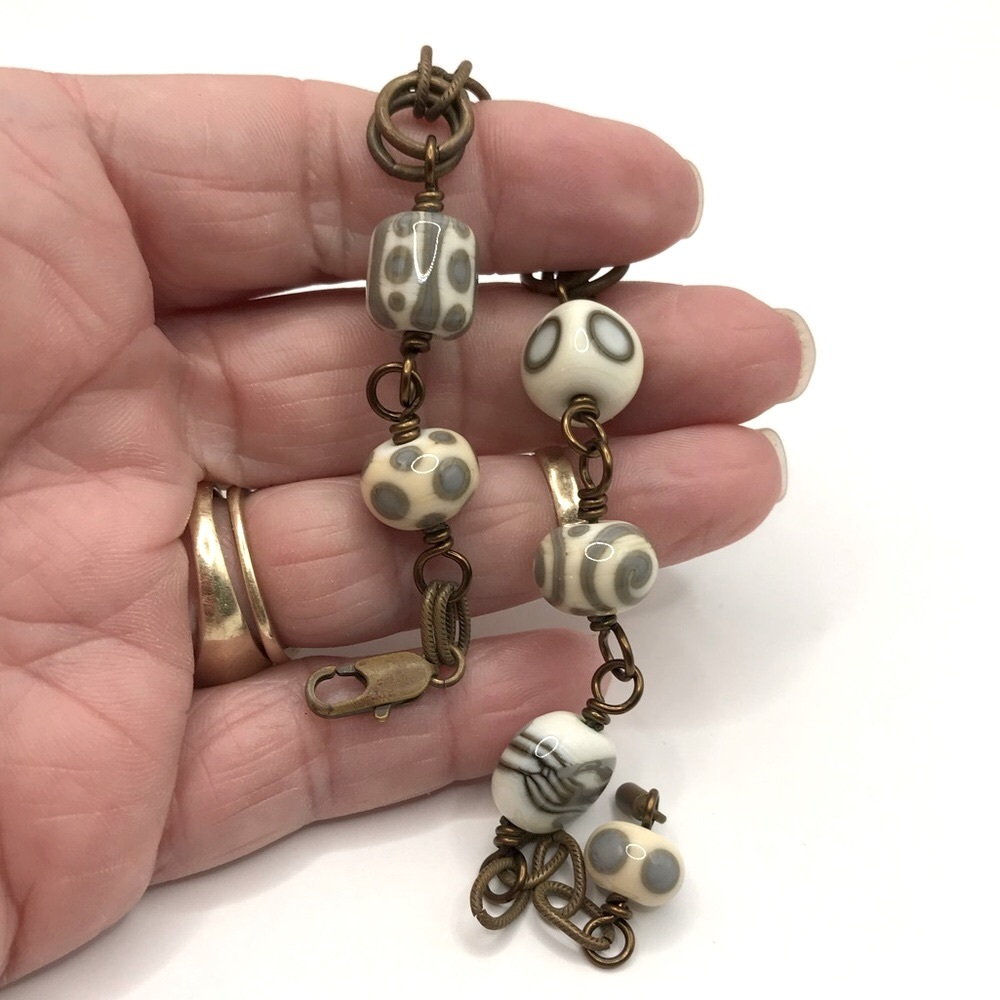 Unique Glass Beaded and Brass/Copper Chain Bracelet